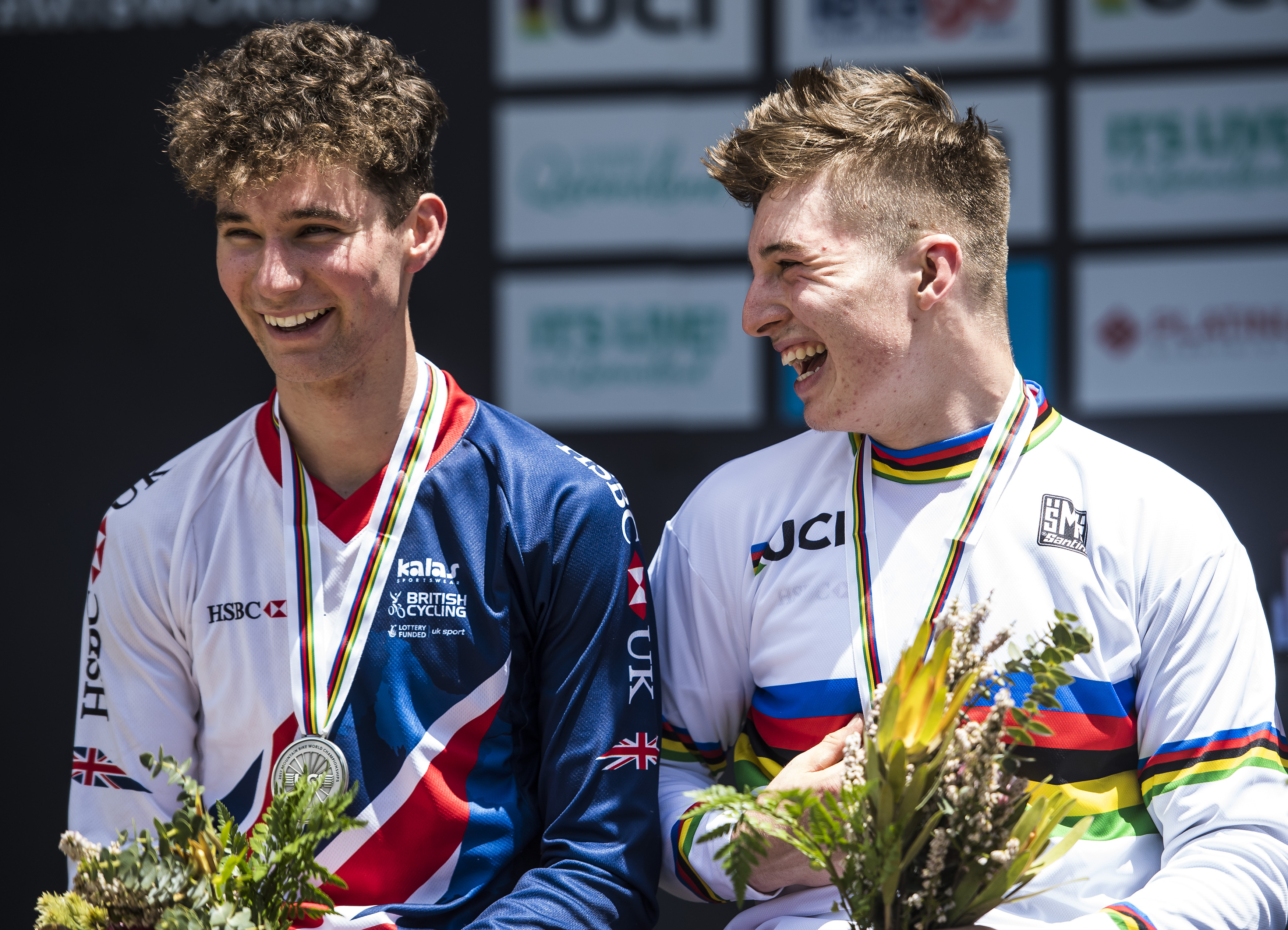 Matt Walker and Joe Breeden celebrated gold and silver respectively in the junior men’s downhill at the UCI Mountain Bike World Championships