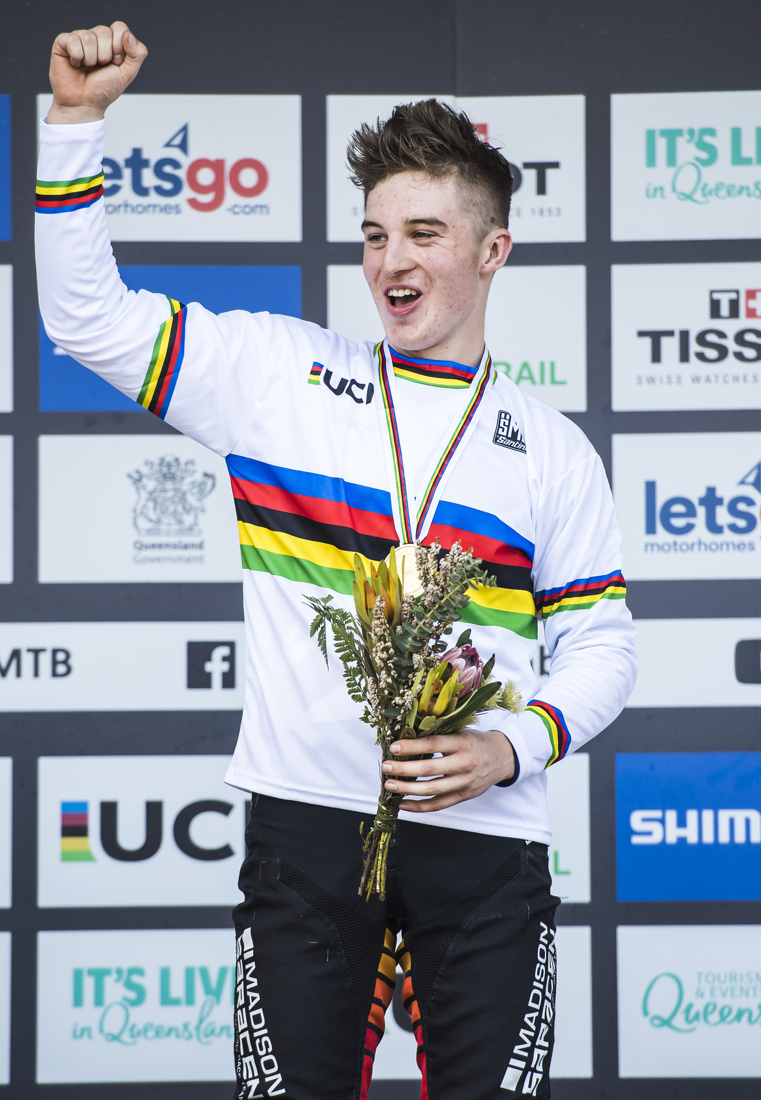 Matt Walker and Joe Breeden celebrated gold and silver respectively in the junior men’s downhill at the UCI Mountain Bike World Championships